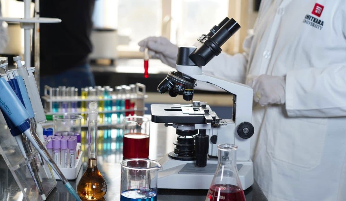 Microscope and test tubes in a laboratory